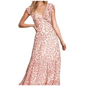 Lulu's Darling Daydream Red And White Maxi Dress Ruffles Floral Size Small